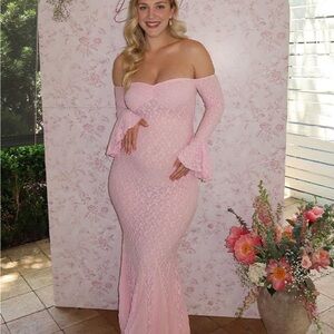 Chic Strapless Pink Lace Dress